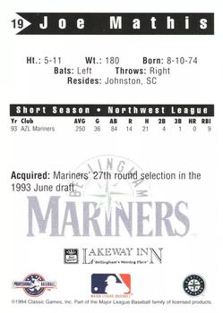 1994 Classic Best Bellingham Mariners #19 Joe Mathis Back