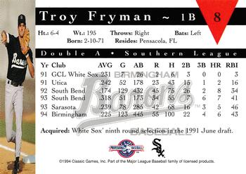 1994 Classic Best Birmingham Barons #8 Troy Fryman Back