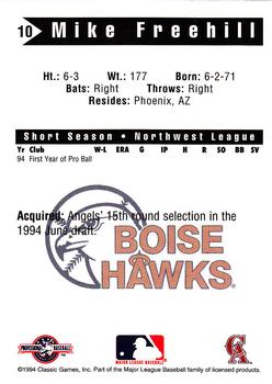 1994 Classic Best Boise Hawks #10 Mike Freehill Back