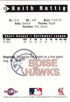 1994 Classic Best Boise Hawks #13 Keith Hattig Back