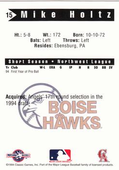 1994 Classic Best Boise Hawks #15 Mike Holtz Back