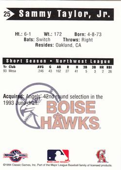 1994 Classic Best Boise Hawks #25 Sammy Taylor Back