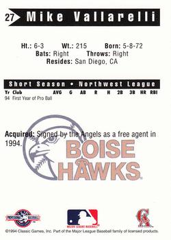 1994 Classic Best Boise Hawks #27 Mike Vallarelli Back