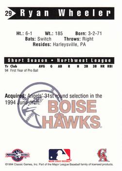 1994 Classic Best Boise Hawks #29 Ryan Wheeler Back