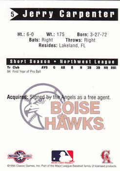 1994 Classic Best Boise Hawks #5 Jerry Carpenter Back