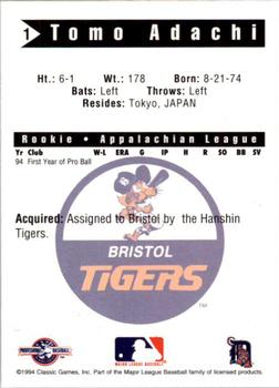 1994 Classic Best Bristol Tigers #1 Tomo Adachi Back