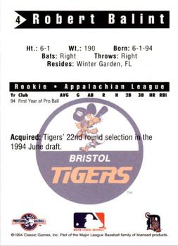 1994 Classic Best Bristol Tigers #4 Robert Balint Back