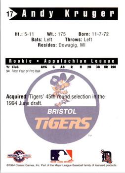 1994 Classic Best Bristol Tigers #17 Andy Kruger Back
