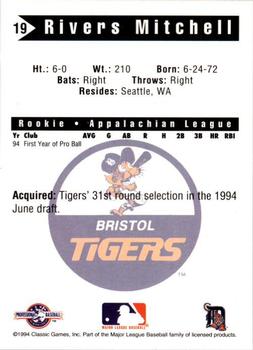 1994 Classic Best Bristol Tigers #19 Rivers Mitchell Back