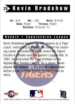 1994 Classic Best Bristol Tigers #28 Kevin Bradshaw Back
