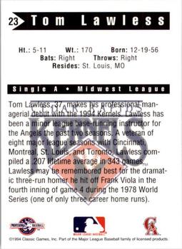 1994 Classic Best Cedar Rapids Kernels #23 Tom Lawless Back