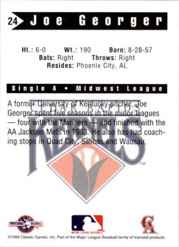1994 Classic Best Cedar Rapids Kernels #24 Joe Georger Back