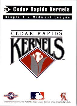 1994 Classic Best Cedar Rapids Kernels #27 Logo Card Back