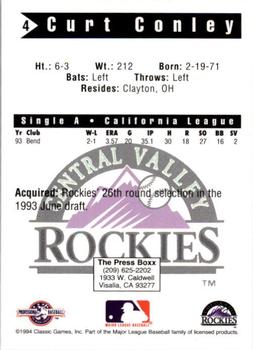 1994 Classic Best Central Valley Rockies #4 Curt Conley Back