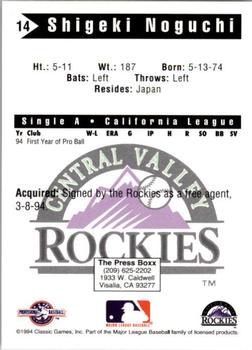 1994 Classic Best Central Valley Rockies #14 Shigeki Noguchi Back