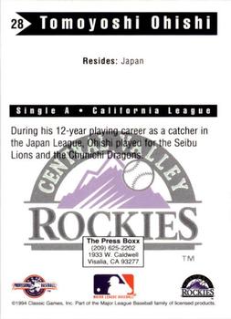 1994 Classic Best Central Valley Rockies #28 Tomoyoshi Ohishi Back