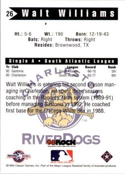 1994 Classic Best Charleston RiverDogs #26 Walt Williams Back