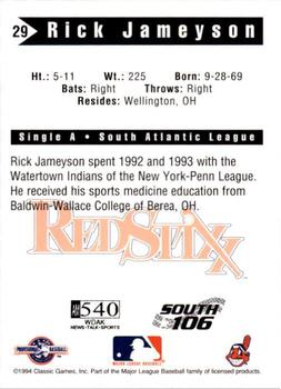 1994 Classic Best Columbus Redstixx #29 Rick Jameyson Back