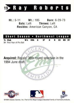 1994 Classic Best Eugene Emeralds #19 Ray Roberts Back