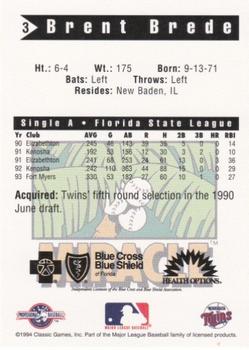 1994 Classic Best Fort Myers Miracle #3 Brent Brede Back