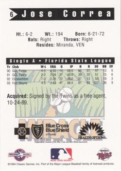 1994 Classic Best Fort Myers Miracle #6 Jose Correa Back