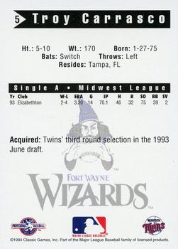 1994 Classic Best Fort Wayne Wizards #5 Troy Carrasco Back