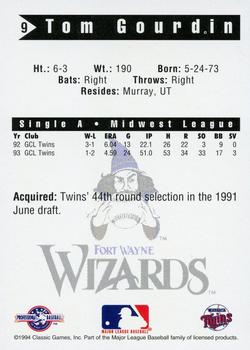 1994 Classic Best Fort Wayne Wizards #9 Tom Gourdin Back