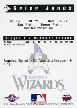 1994 Classic Best Fort Wayne Wizards #11 Grier Jones Back