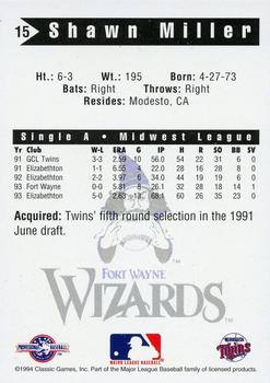 1994 Classic Best Fort Wayne Wizards #15 Shawn Miller Back