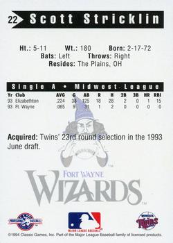1994 Classic Best Fort Wayne Wizards #22 Scott Stricklin Back