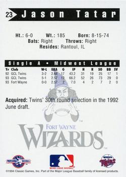 1994 Classic Best Fort Wayne Wizards #23 Jason Tatar Back