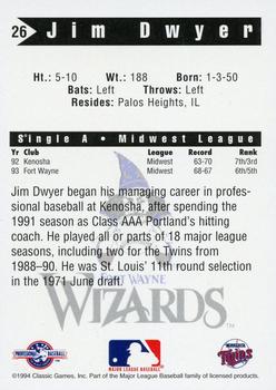 1994 Classic Best Fort Wayne Wizards #26 Jim Dwyer Back