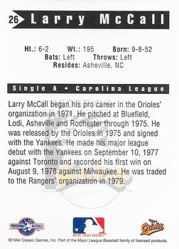 1994 Classic Best Frederick Keys #26 Larry McCall Back