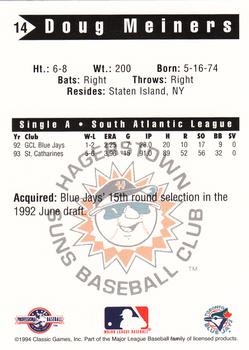 1994 Classic Best Hagerstown Suns #14 Doug Meiners Back