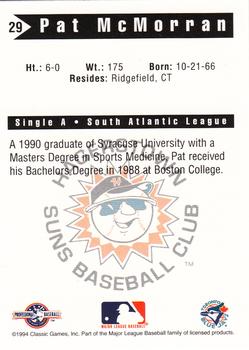 1994 Classic Best Hagerstown Suns #29 Pat McMorran Back