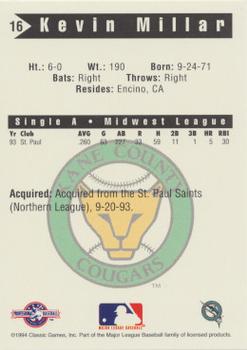 1994 Classic Best Kane County Cougars #16 Kevin Millar Back