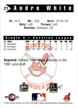 1994 Classic Best Kinston Indians #21 Andre White Back
