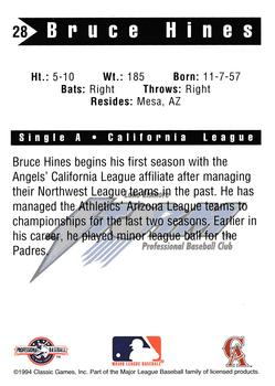 1994 Classic Best Lake Elsinore Storm #28 Bruce Hines Back