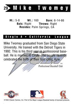 1994 Classic Best Lake Elsinore Storm #29 Mike Twomey Back