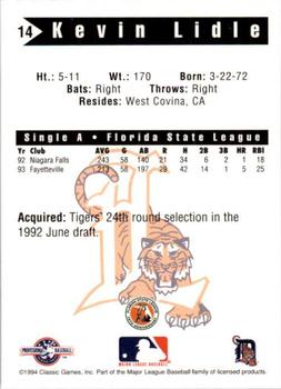 1994 Classic Best Lakeland Tigers #14 Kevin Lidle Back