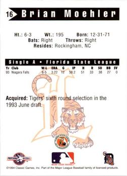 1994 Classic Best Lakeland Tigers #16 Brian Moehler Back