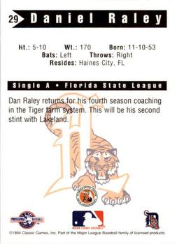 1994 Classic Best Lakeland Tigers #29 Daniel Raley Back
