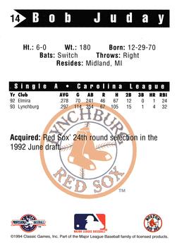 1994 Classic Best Lynchburg Red Sox #14 Bob Juday Back