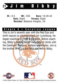1994 Classic Best Lynchburg Red Sox #27 Jim Bibby Back