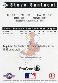 1994 Classic Best New Jersey Cardinals #23 Steve Santucci Back