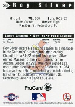 1994 Classic Best New Jersey Cardinals #29 Roy Silver Back