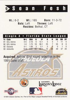 1994 Classic Best Osceola Astros #9 Sean Fesh Back