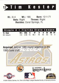 1994 Classic Best Osceola Astros #12 Tim Kester Back