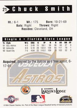1994 Classic Best Osceola Astros #21 Chuck Smith Back