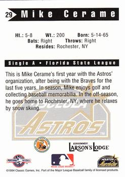 1994 Classic Best Osceola Astros #29 Mike Cerame Back